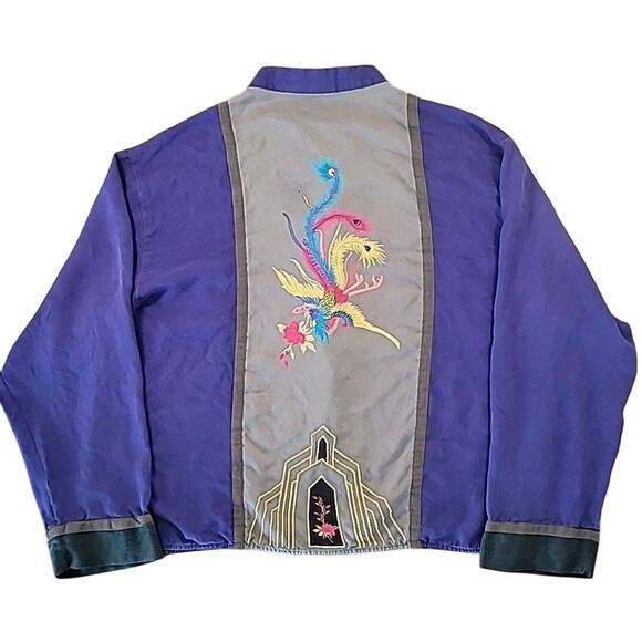 Chico’s Design Silk Jacket Embroidered Phoenix Art Deco Boho Statement Size 2 - Picture 3 of 8